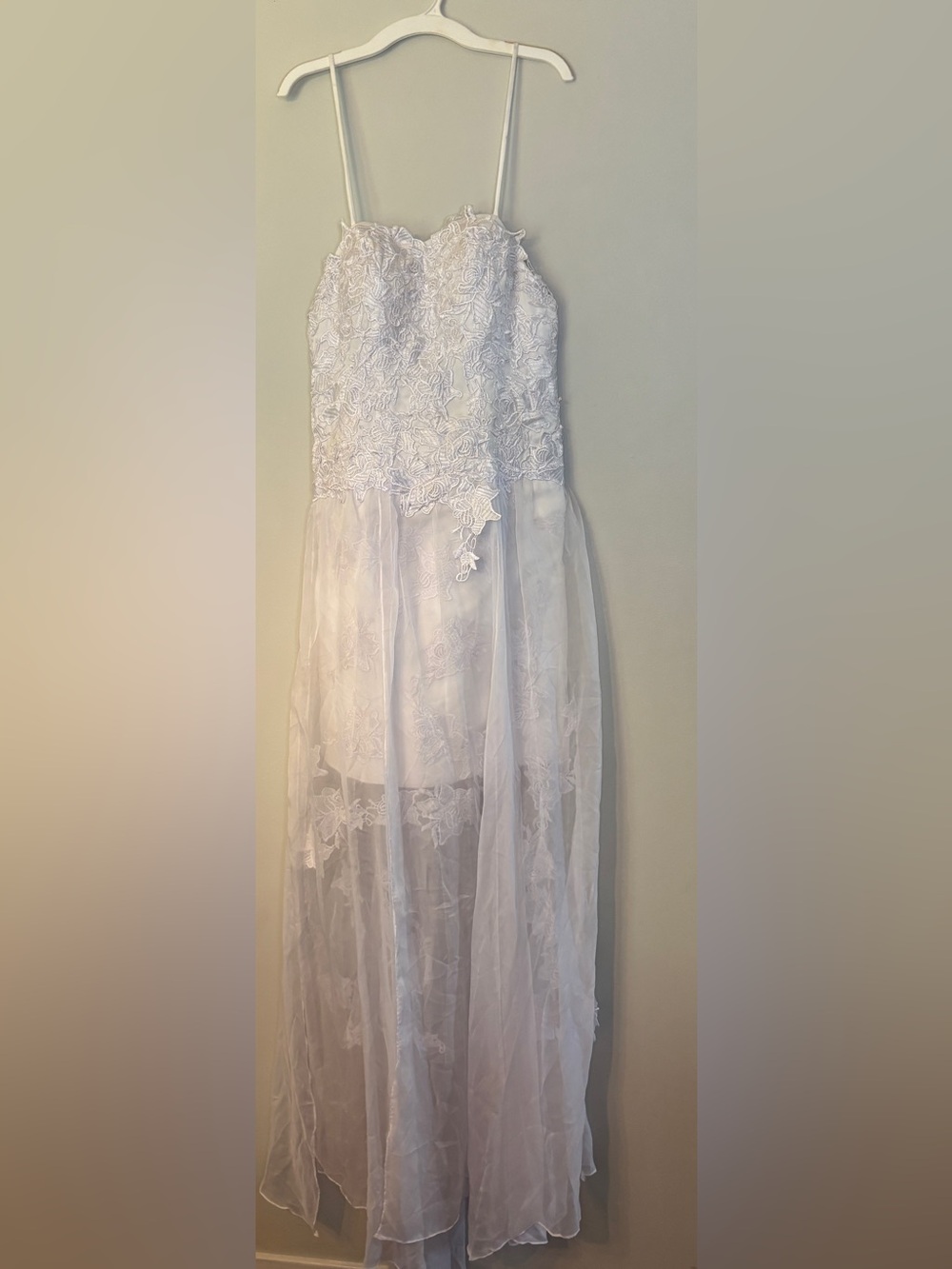 White Lace Overlay Maxi Dress